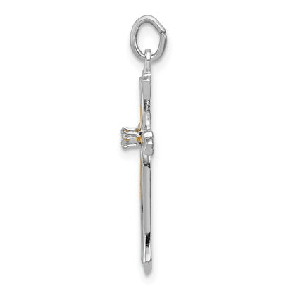 Sterling Silver Platinum-plated & Vermeil CZ Cross Pendant