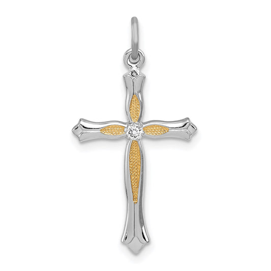 Sterling Silver Platinum-plated & Vermeil CZ Cross Pendant
