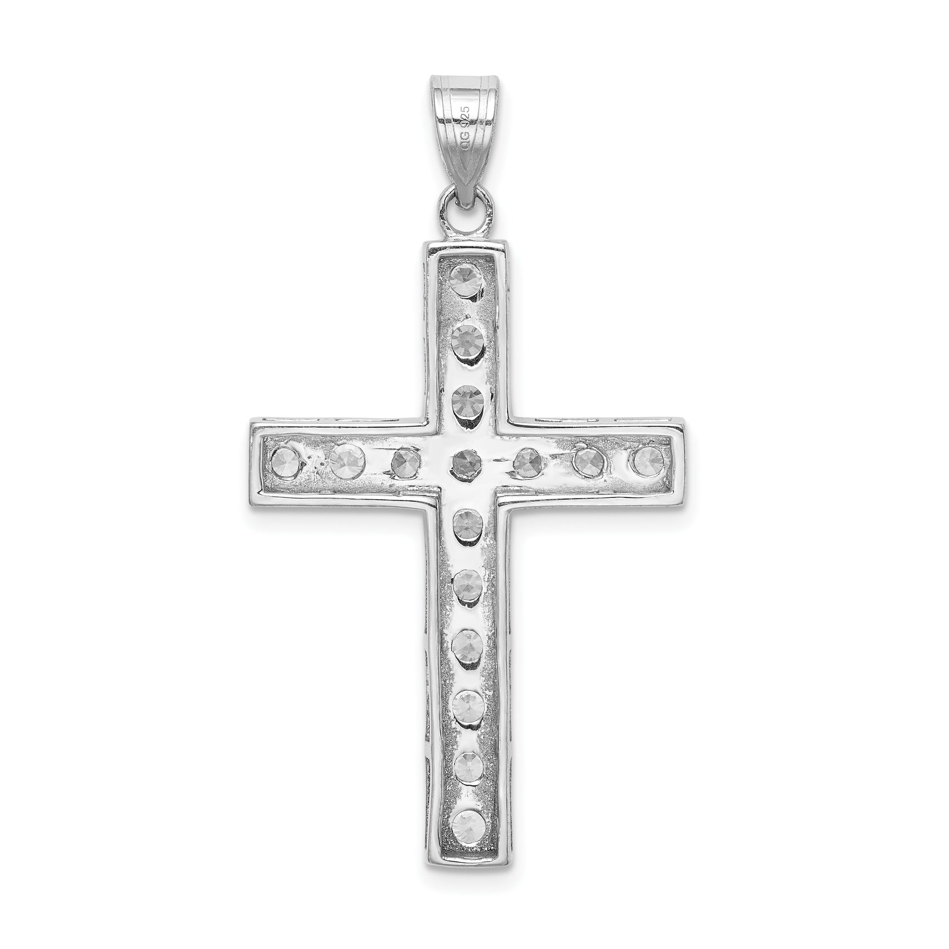 Sterling Silver Rhodium-plated CZ Latin Cross Pendant