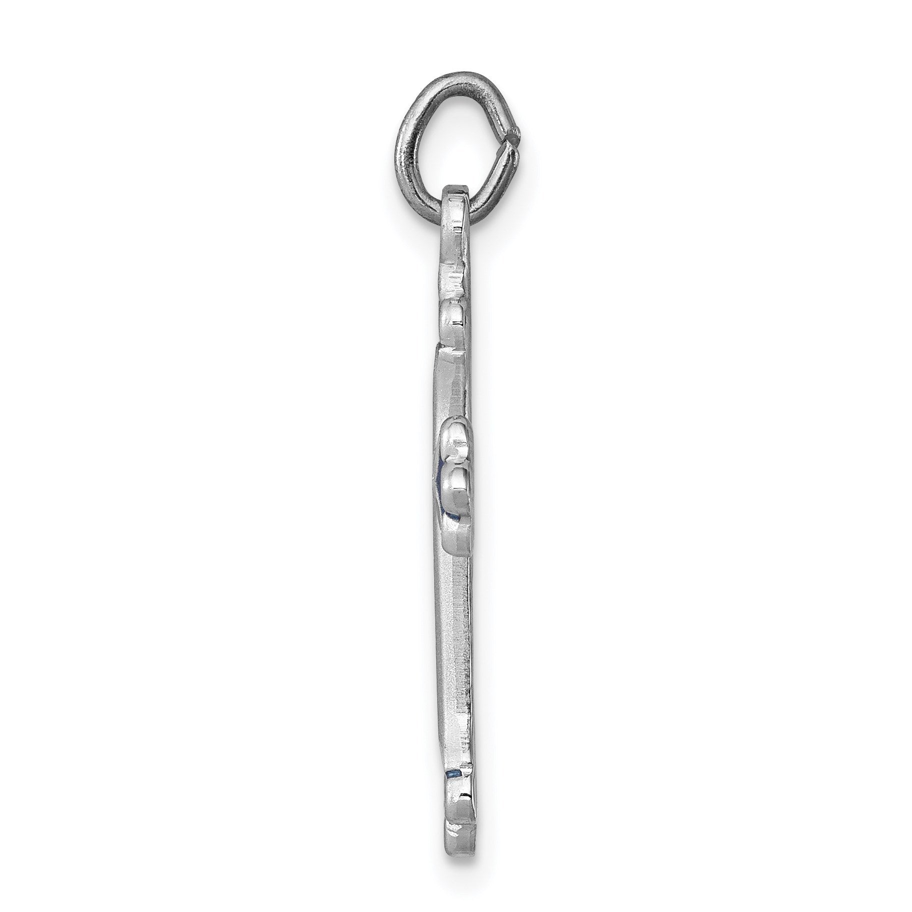 Sterling Silver Platinum-plated Blue Enameled Budded Cross Charm