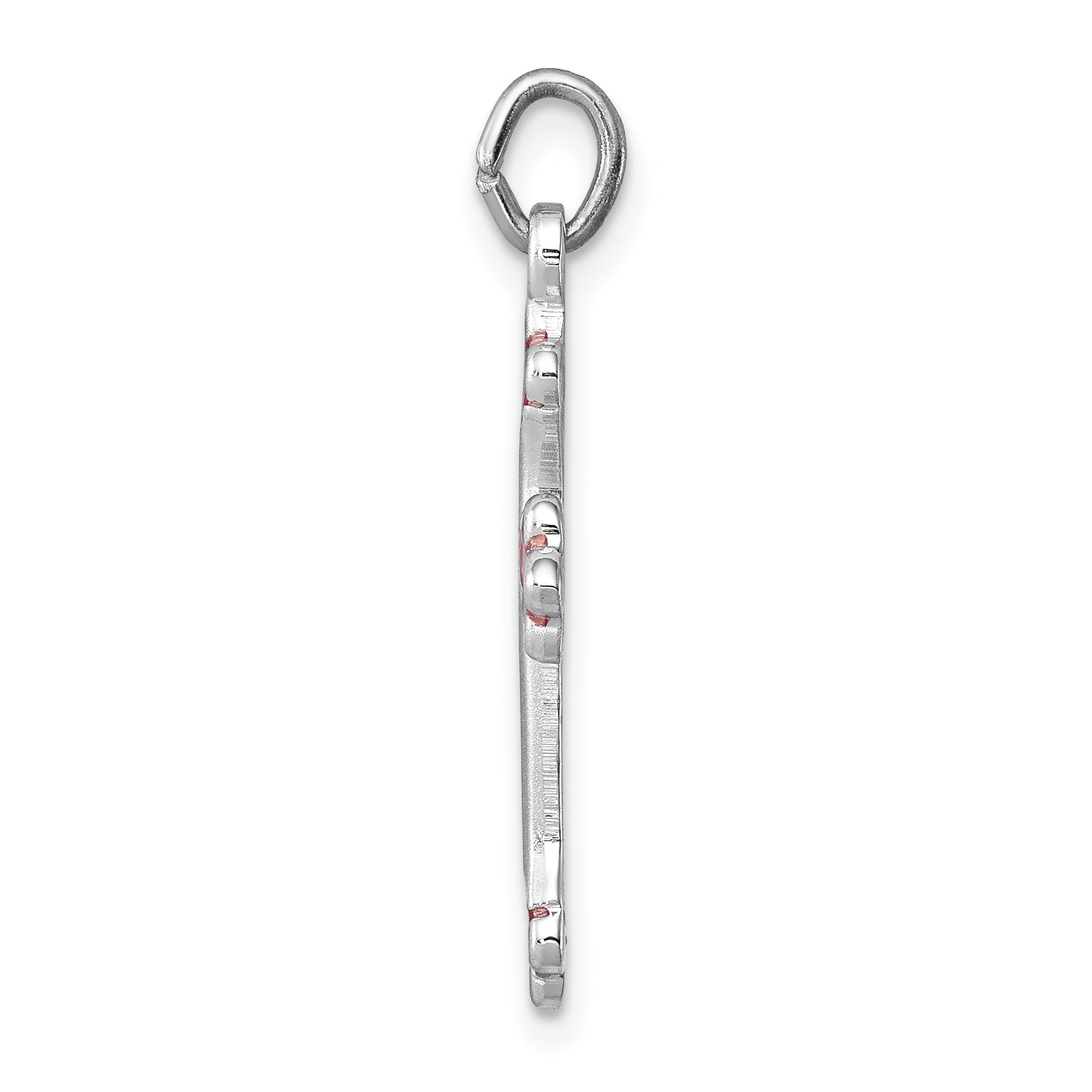 Sterling Silver Platinum-plated Pink Enameled Budded Cross Charm