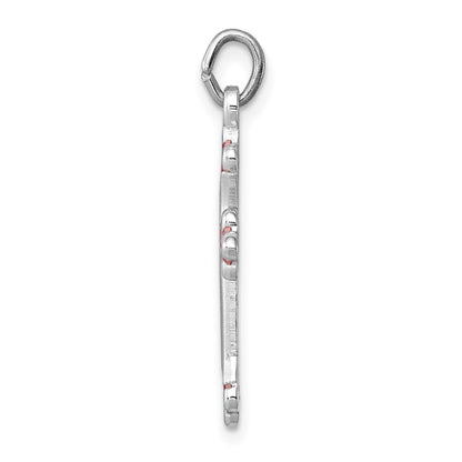 Sterling Silver Platinum-plated Pink Enameled Budded Cross Charm