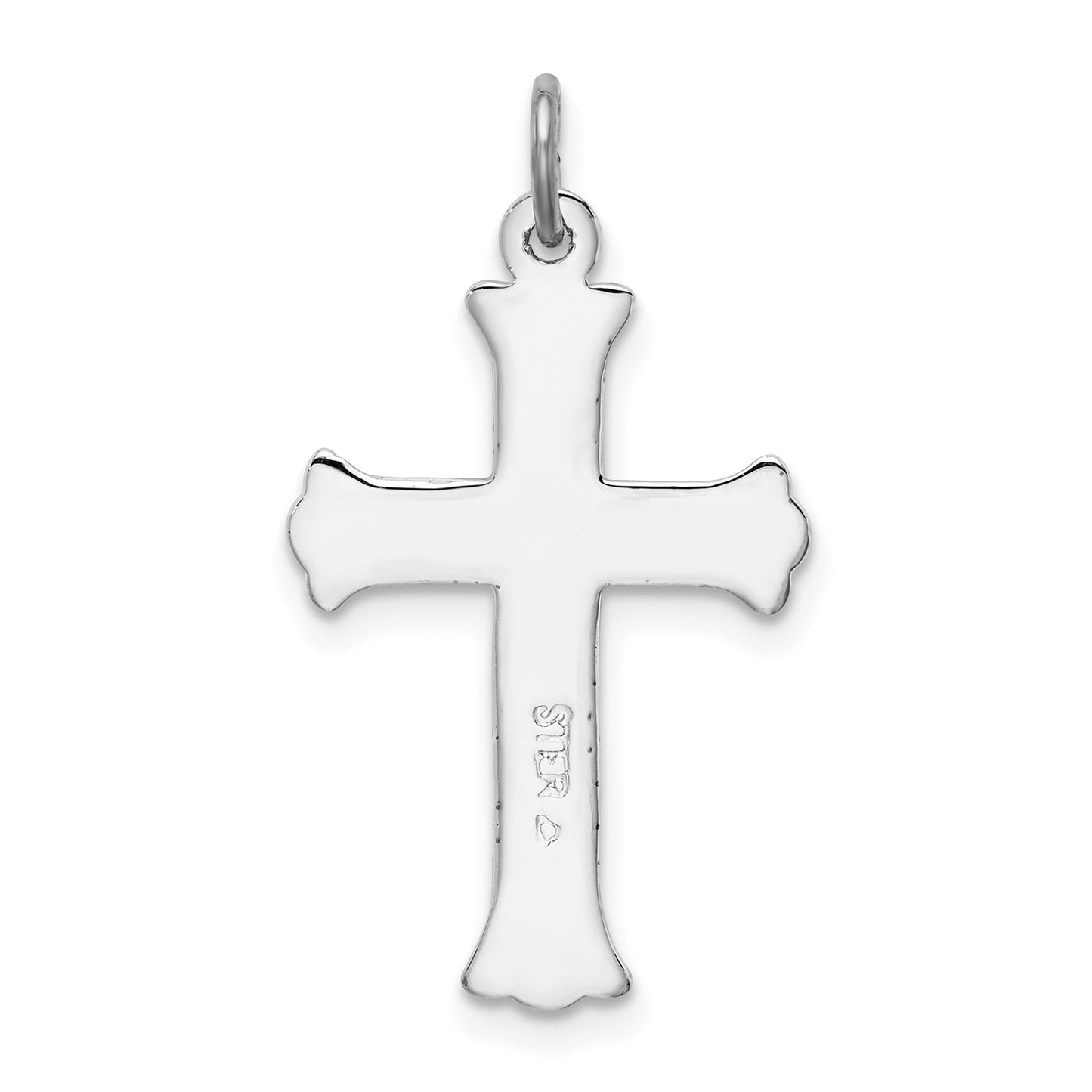 Sterling Silver Platinum-plated Enameled Cross Charm