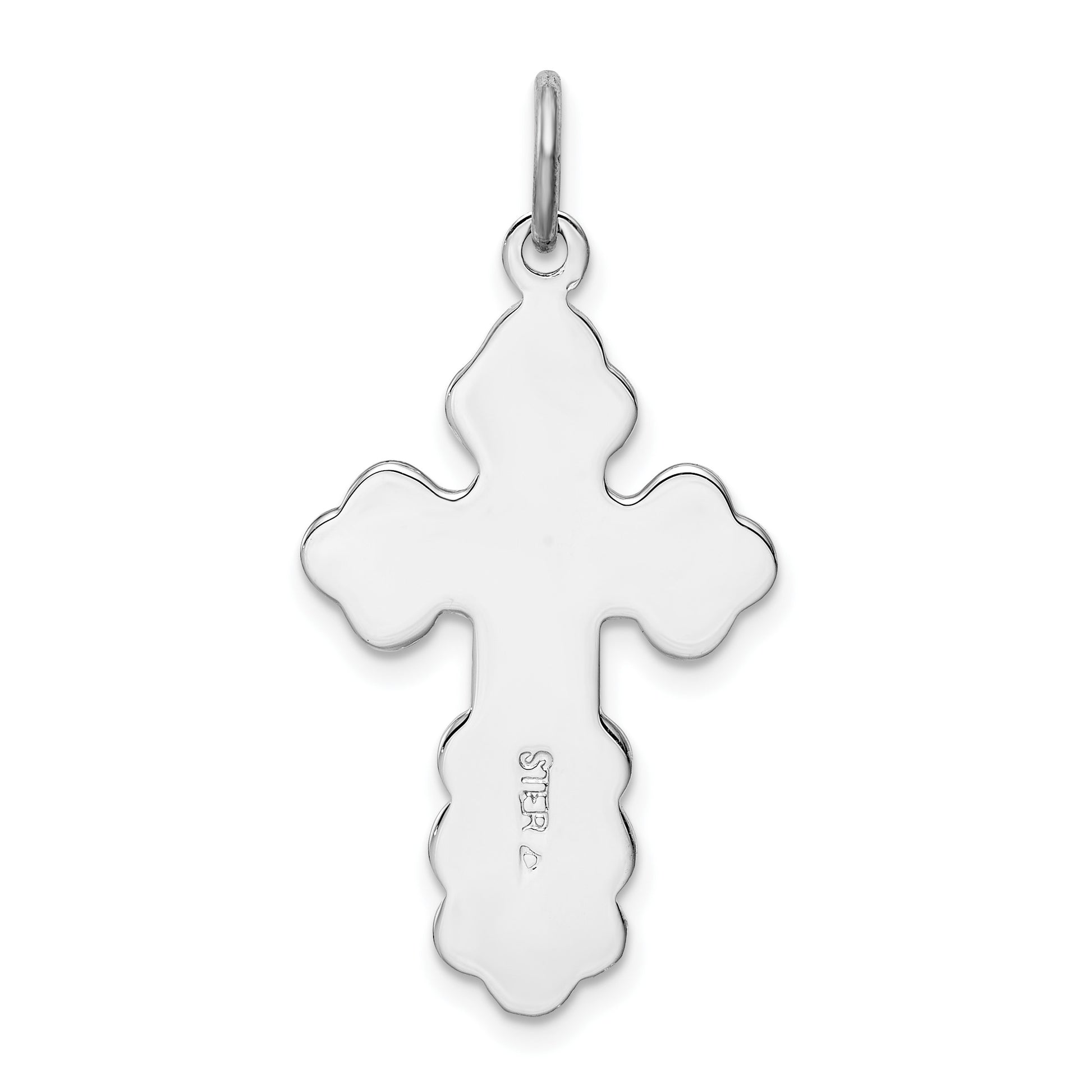 Sterling Silver Platinum-plated Eastern Orthodox Blue Enamel Cross Pendant