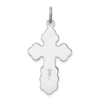 Sterling Silver Platinum-plated Eastern Orthodox Blue Enamel Cross Pendant