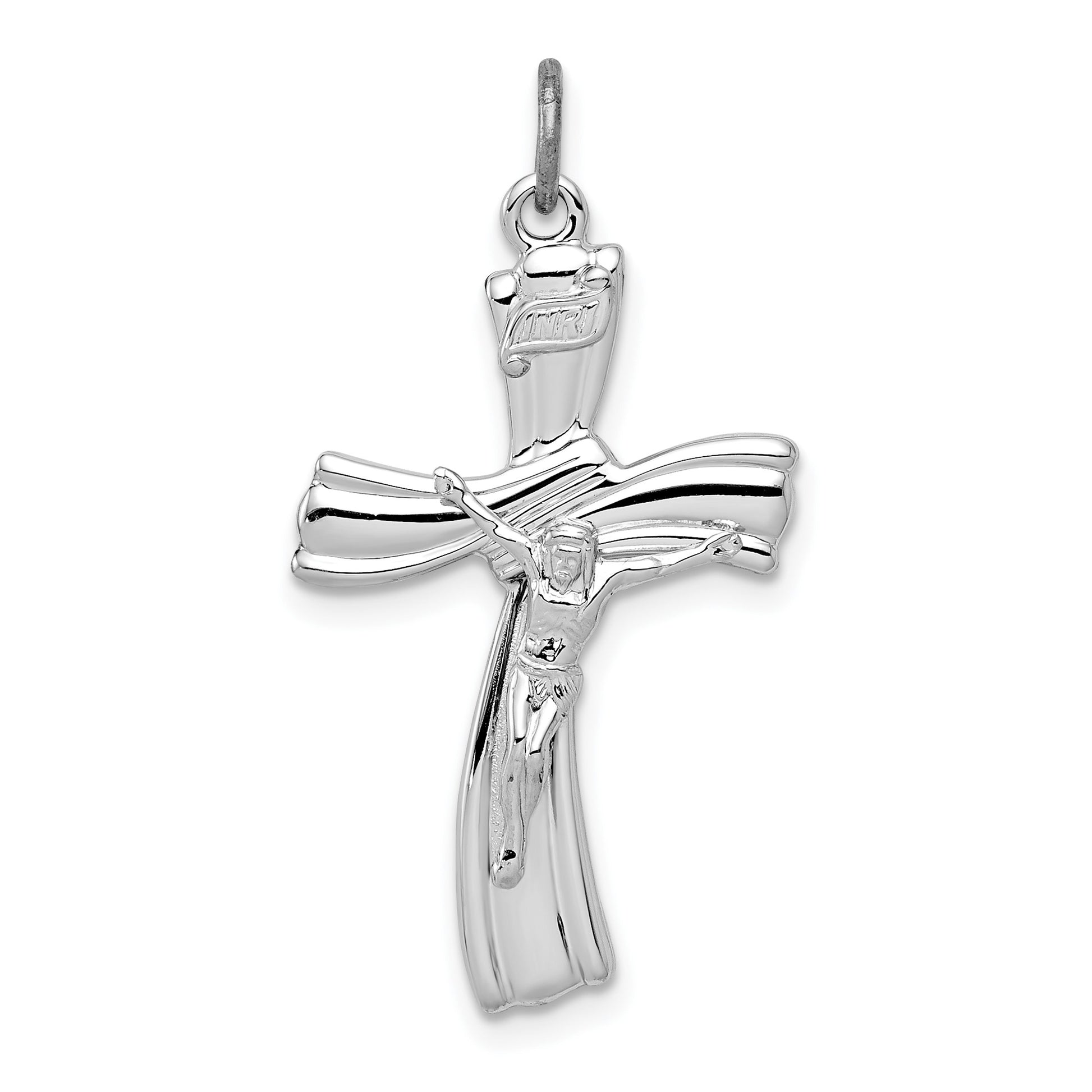 Sterling Silver Platinum-plated INRI Crucifix Pendant