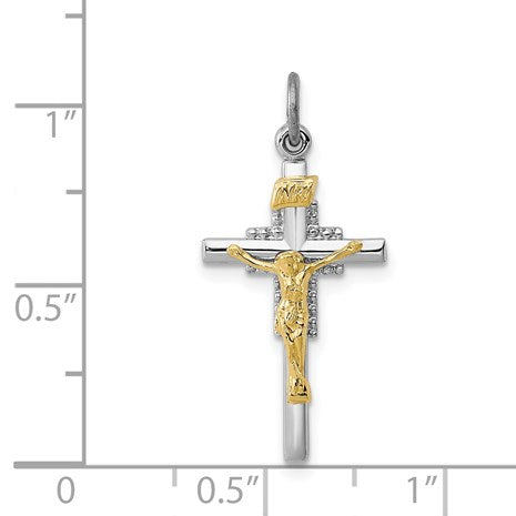 Sterling Silver Platinum-plated & Vermeil INRI Crucifix Charm