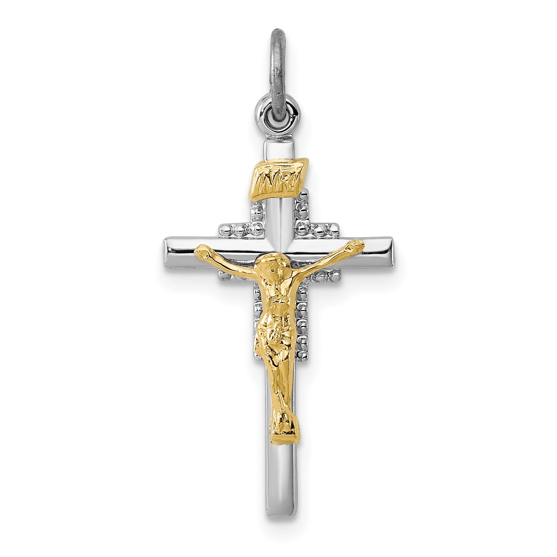 Sterling Silver Platinum-plated & Vermeil INRI Crucifix Charm