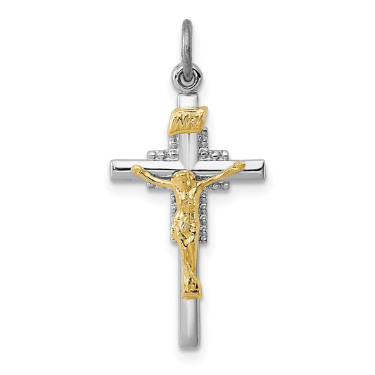 Sterling Silver Platinum-plated & Vermeil INRI Crucifix Charm