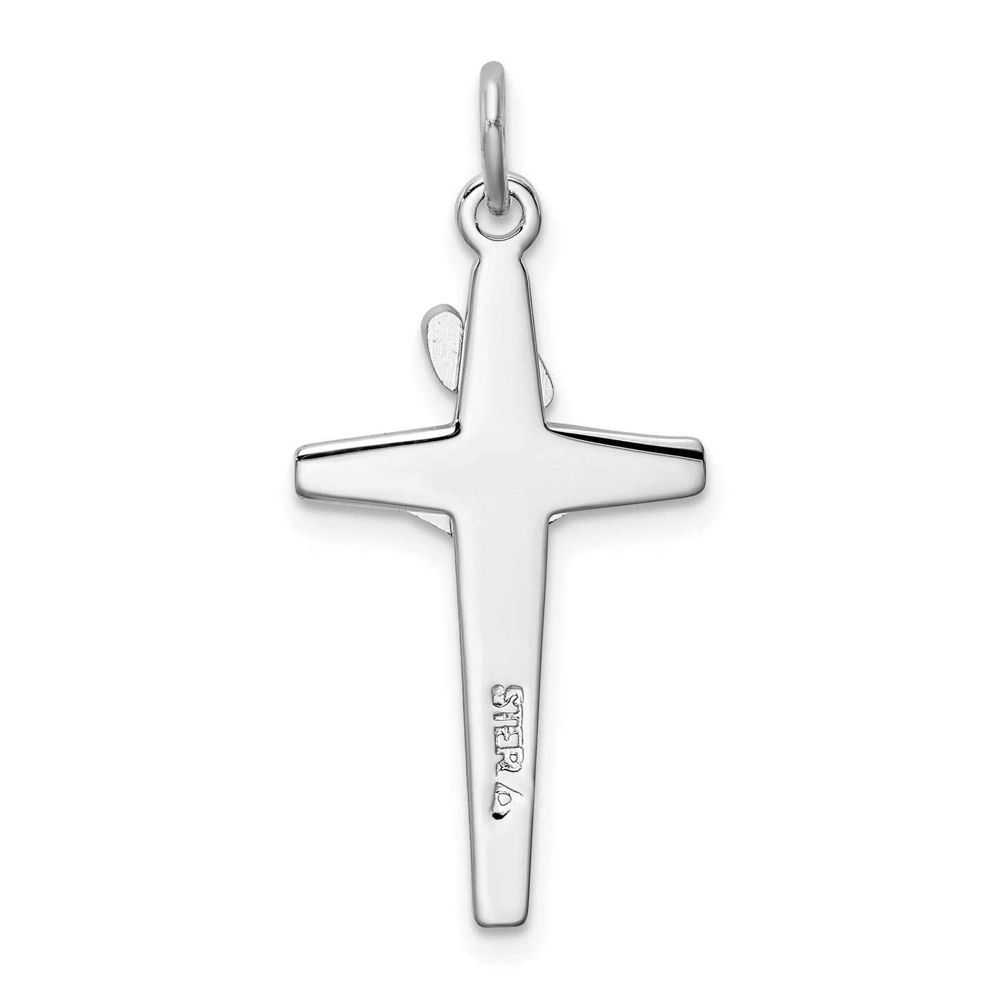 Sterling Silver Platinum-plated Enameled Crucifix Charm
