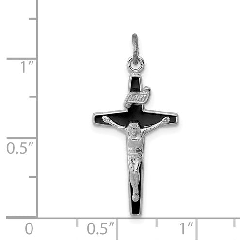 Sterling Silver Platinum-plated Enameled Crucifix Charm