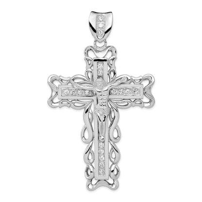 Sterling Silver Rhodium-plated CZ Crucifix Pendant