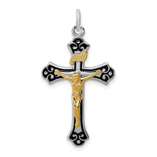 Sterling Silver Platinum-plated & Vermeil Crucifix Pendant