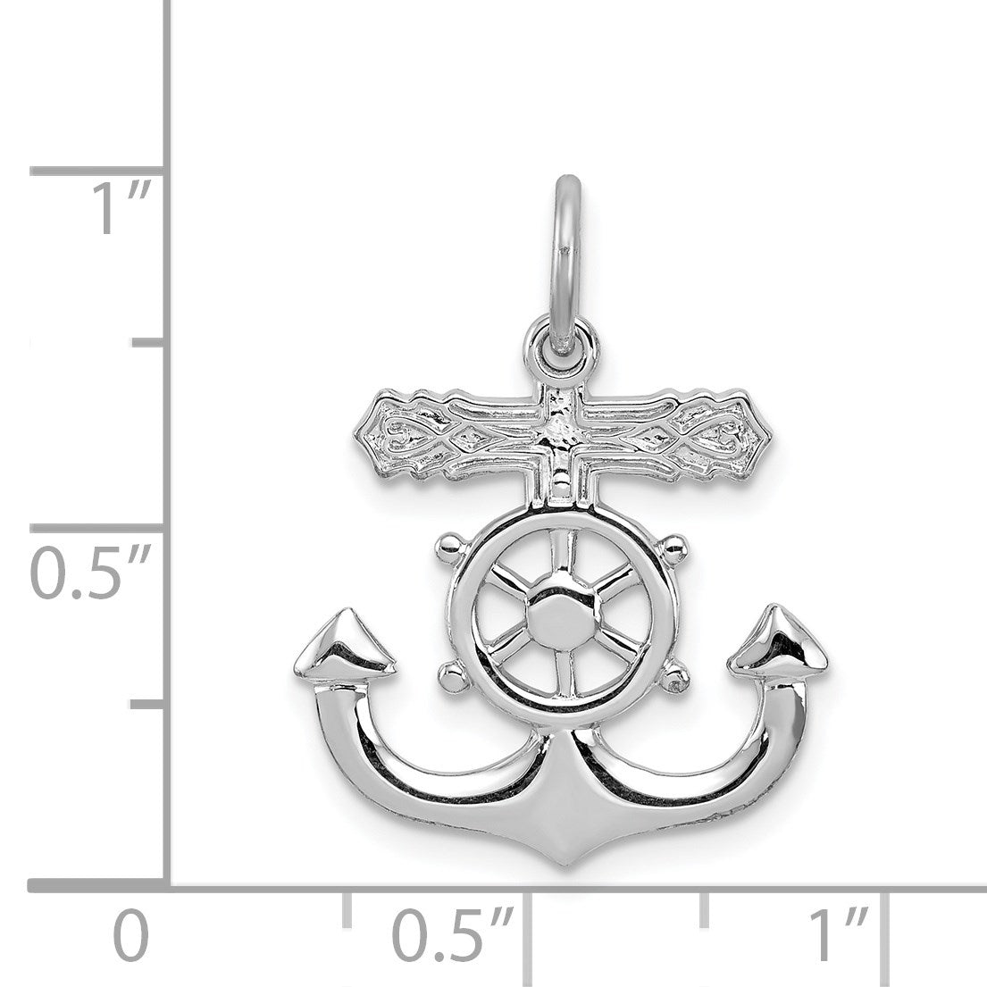 Sterling Silver Platinum-plated Polished Mariner Cross Pendant