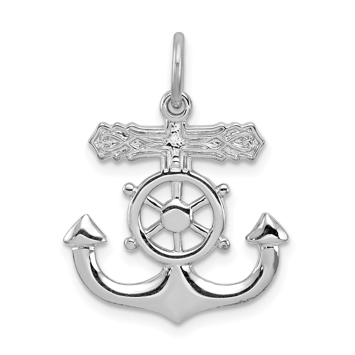 Sterling Silver Platinum-plated Polished Mariner Cross Pendant
