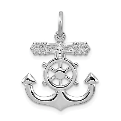 Sterling Silver Platinum-plated Polished Mariner Cross Pendant