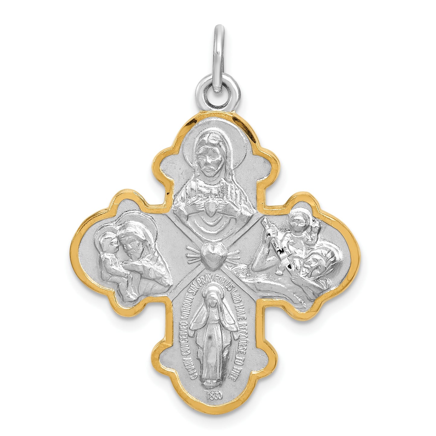 Sterling Silver Platinum-plated 4-way Medal