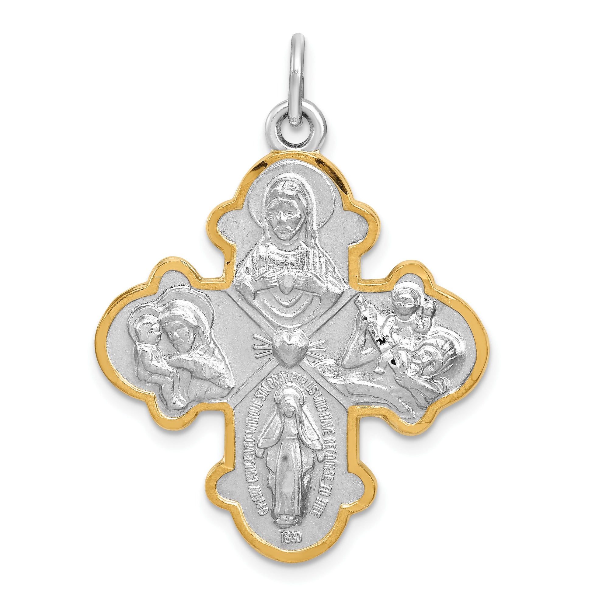 Sterling Silver Platinum-plated 4-way Medal
