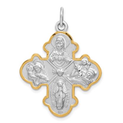 Sterling Silver Platinum-plated 4-way Medal