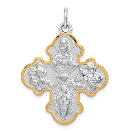 Sterling Silver Platinum-plated 4-way Medal