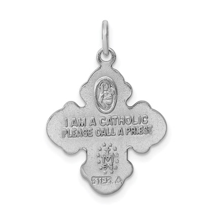 Sterling Silver Platinum-plated Satin 4-way Medal