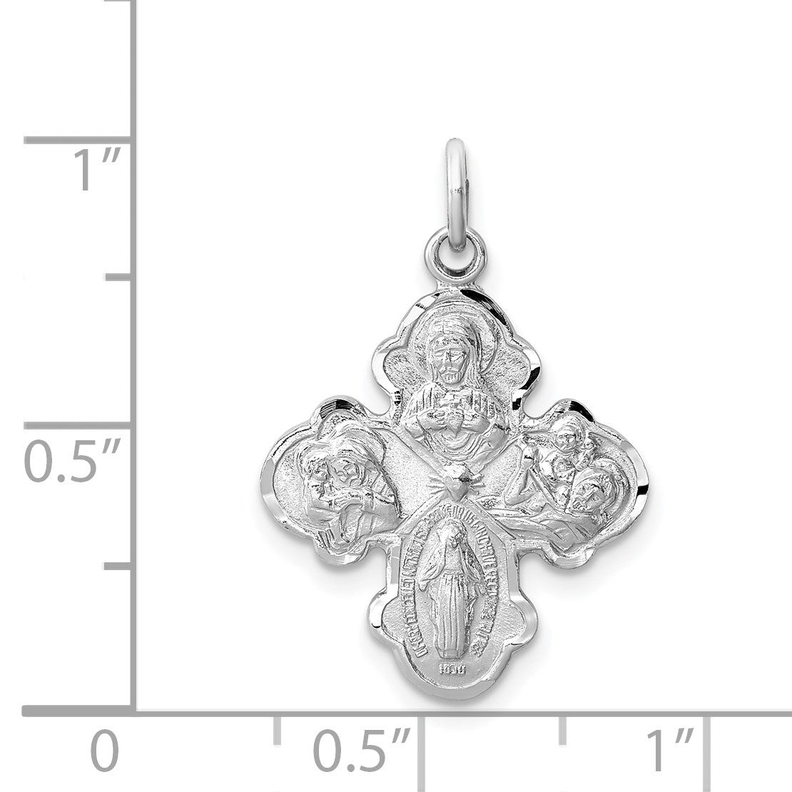 Sterling Silver Platinum-plated Satin 4-way Medal