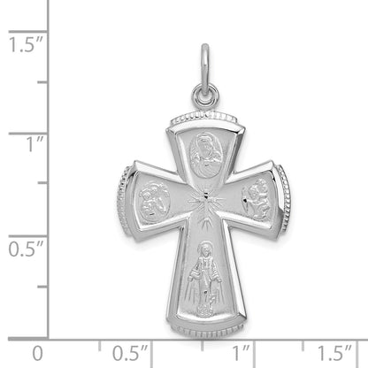 Sterling Silver Platinum-plated Satin Cross Pendant