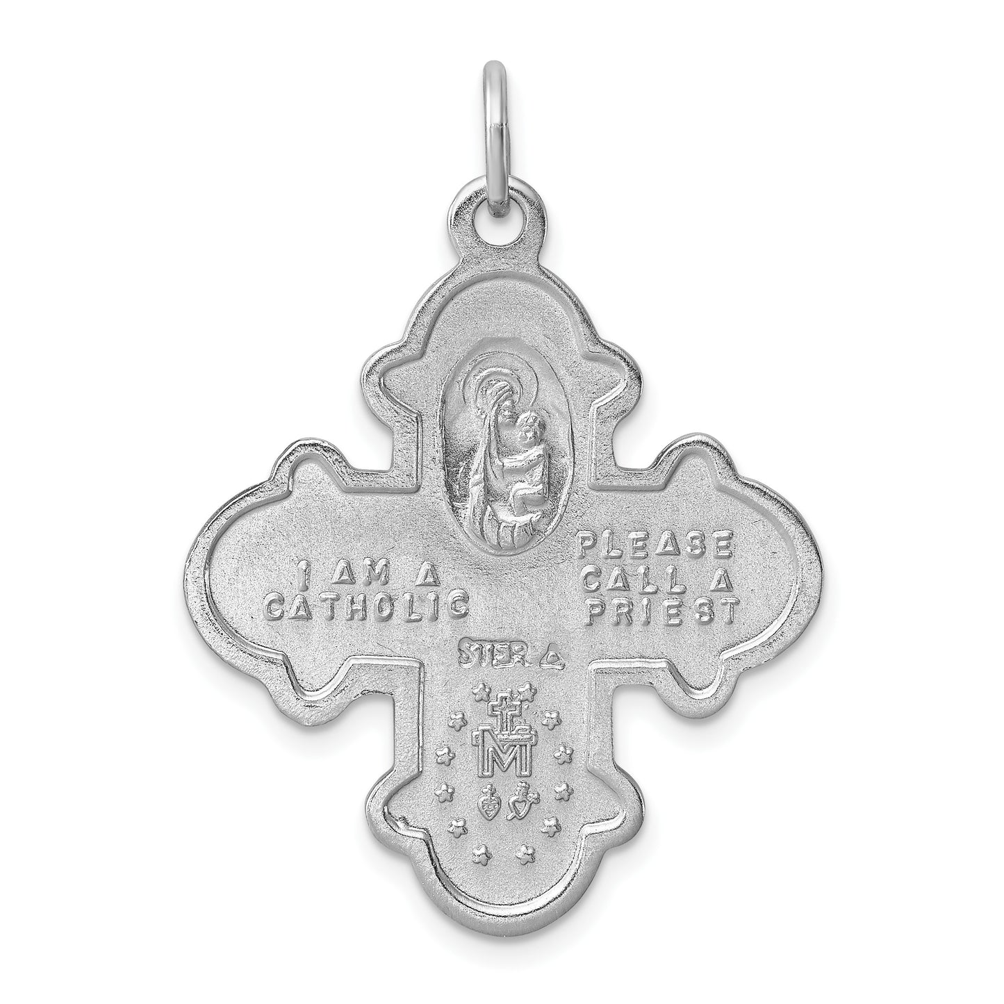 Sterling Silver Platinum-plated Satin 4-way Medal