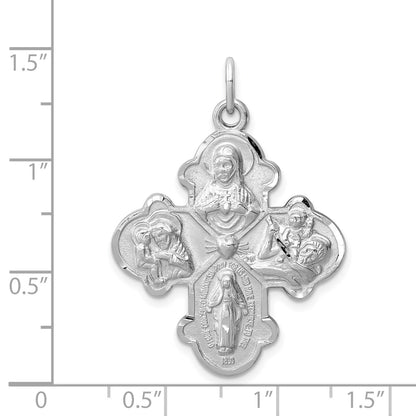 Sterling Silver Platinum-plated Satin 4-way Medal