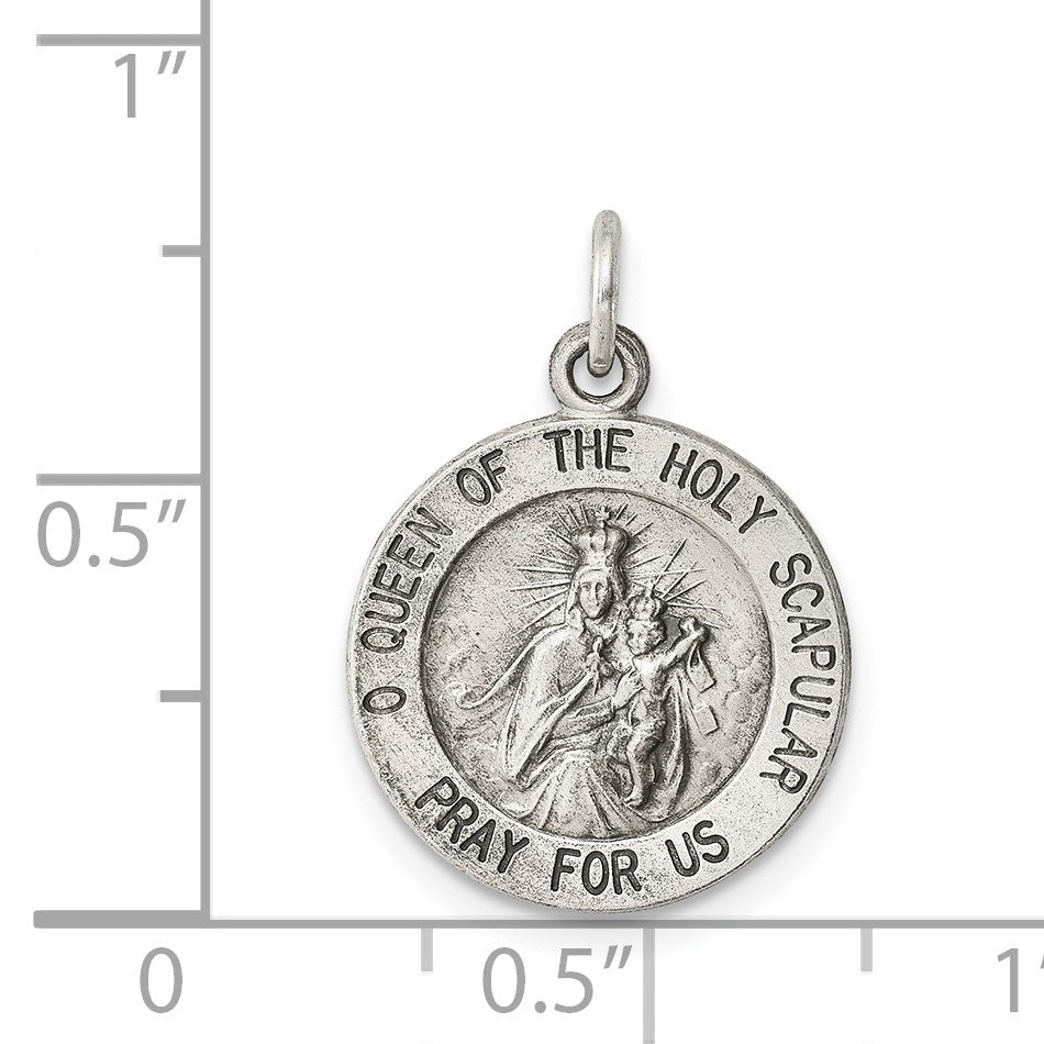 Sterling Silver Antiqued Queen of the Holy Scapular Medal