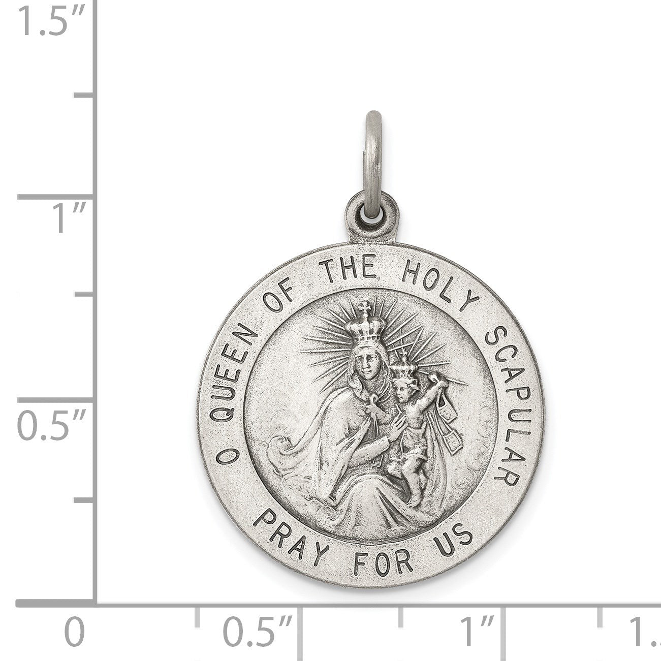 Sterling Silver Antiqued Queen of the Holy Scapular Medal