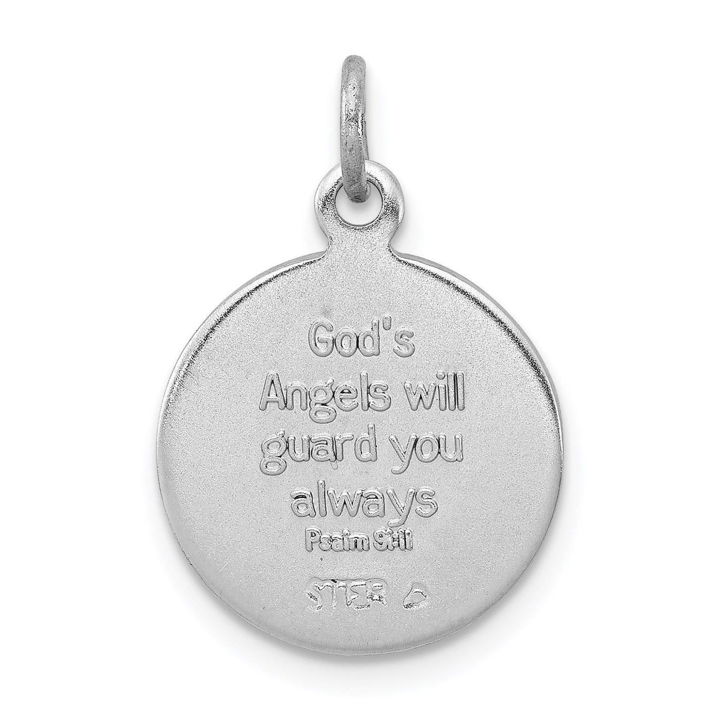 Sterling Silver Platinum-plated Blue Epoxy Angel Charm