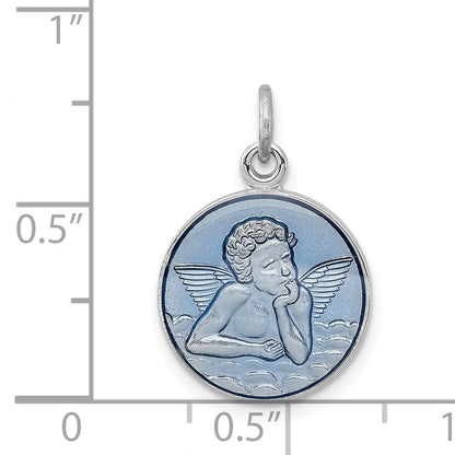 Sterling Silver Platinum-plated Blue Epoxy Angel Charm