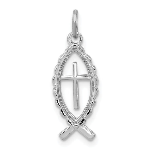 Sterling Silver Platinum-plated Ichthus Fish Charm