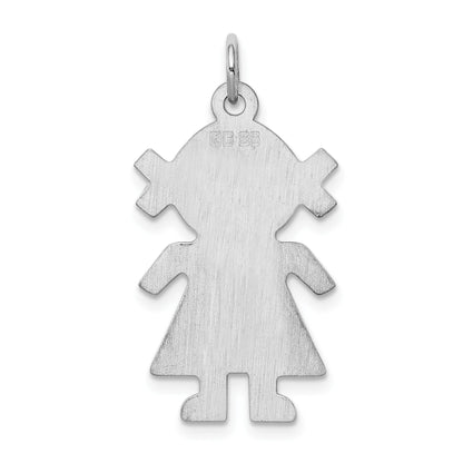Sterling S. Rh-plt Engravable Girl Polished Front/Satin Back Disc Charm