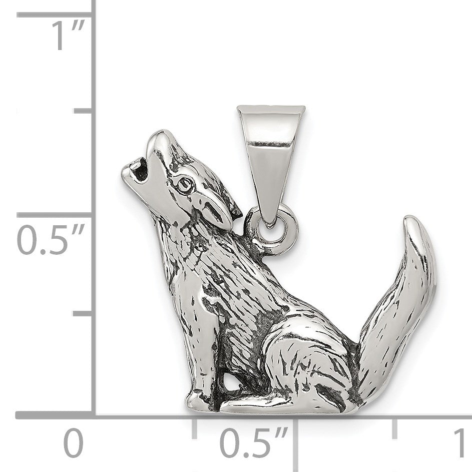 Sterling Silver Antiqued Wolf Charm