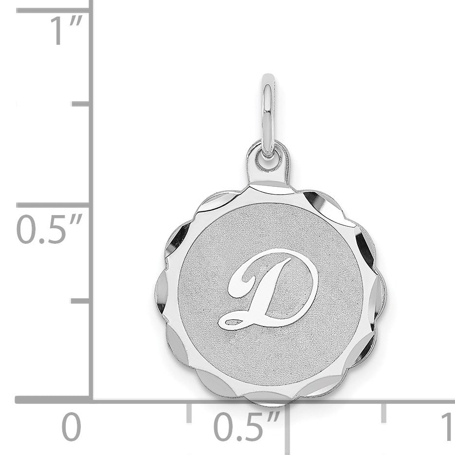 Sterling Silver Rhodium-plated Brocaded Letter D Initial Charm