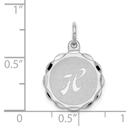 Sterling Silver/Rhodium-plated Brocaded Letter H Initial Pendant