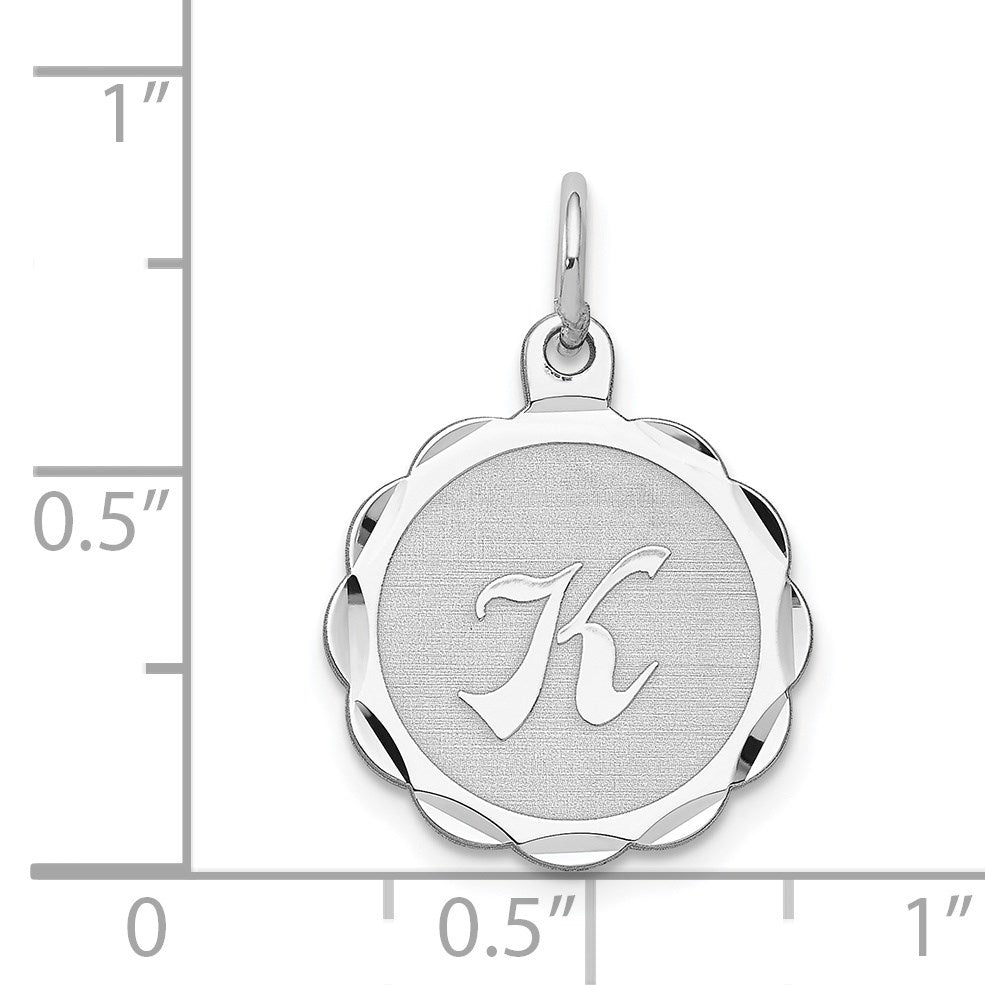 Sterling Silver/Rhodium-plated Brocaded Letter K Initial Pendant