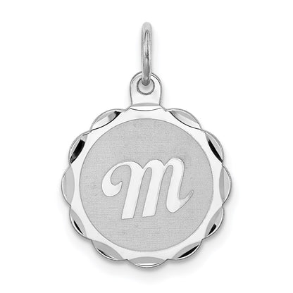 Sterling Silver/Rhodium-plated Brocaded Letter M Initial Pendant