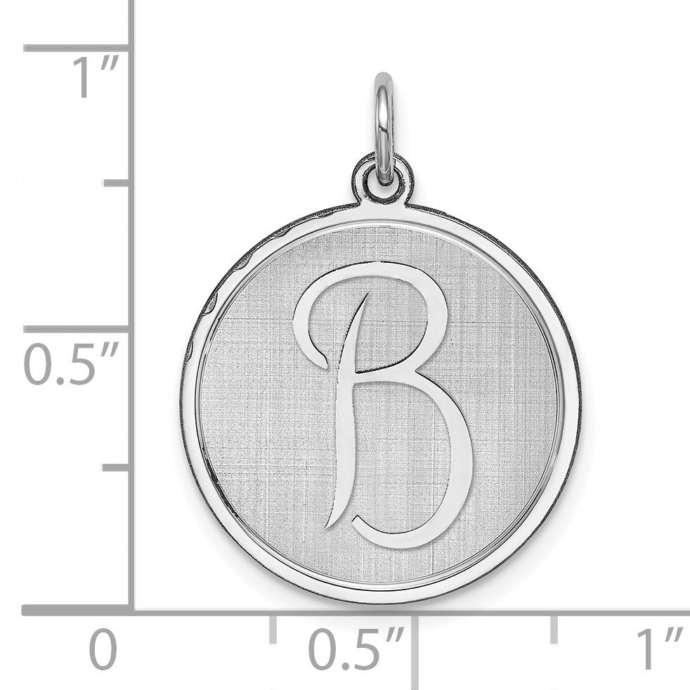 Sterling Silver Rhodium-plated Brocaded Letter B Initial Charm