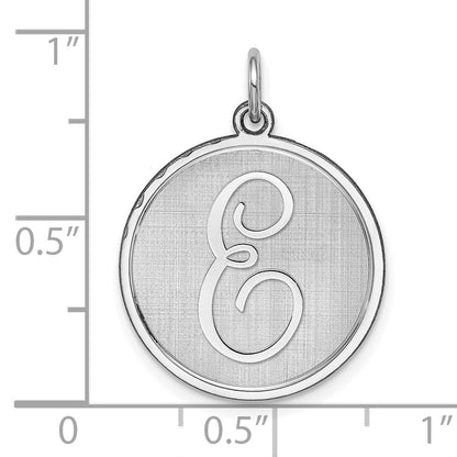 Sterling Silver Rhodium-plated Brocaded Letter E Initial Charm