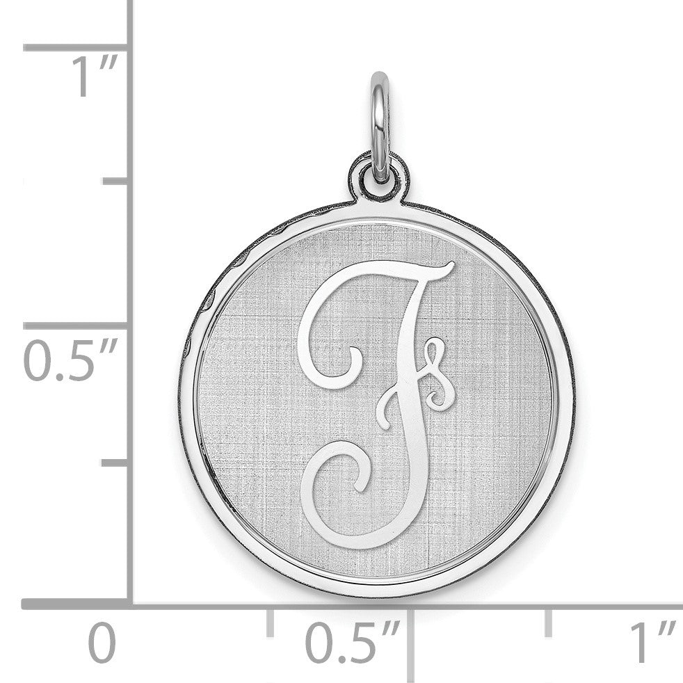 Sterling Silver Rhodium-plated Brocaded Letter F Initial Charm