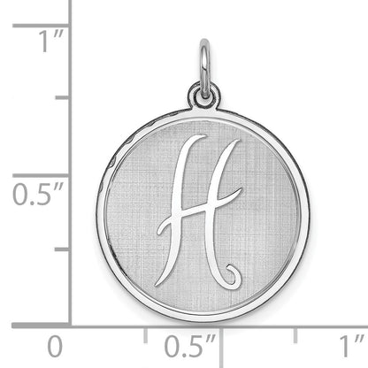 Sterling Silver Rhodium-plated Brocaded Letter H Initial Charm