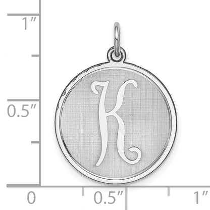 Sterling Silver Rhodium-plated Brocaded Letter K Initial Charm
