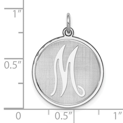 Sterling Silver Rhodium-plated Brocaded Letter M Initial Charm