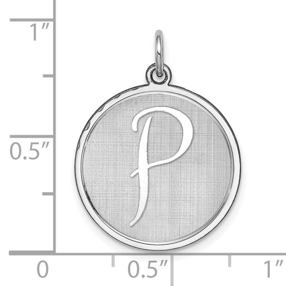 Sterling Silver Rhodium-plated Brocaded Letter P Initial Charm
