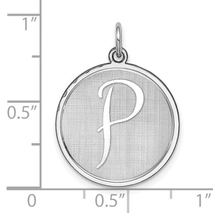 Sterling Silver Rhodium-plated Brocaded Letter P Initial Charm