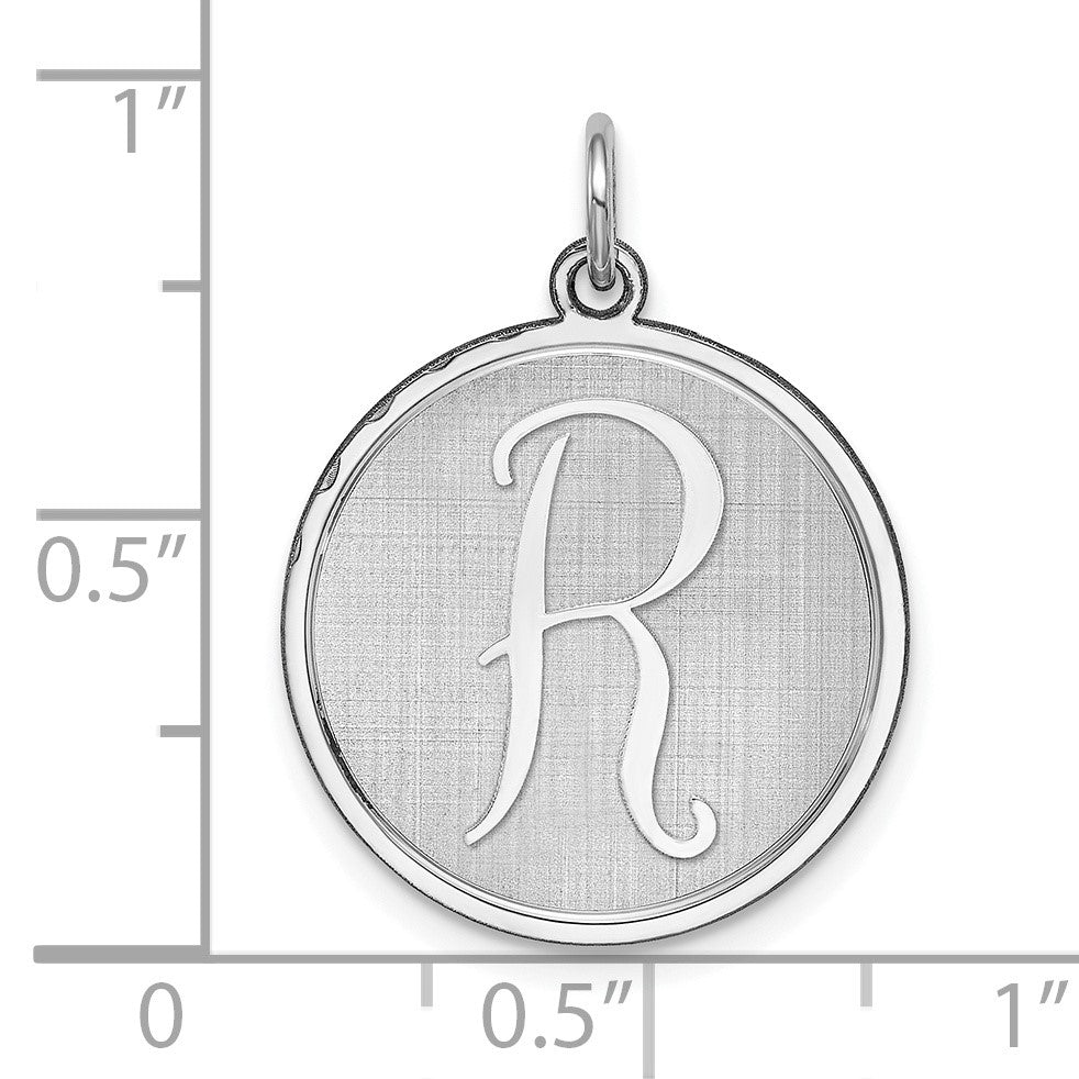 Sterling Silver Rhodium-plated Brocaded Letter R Initial Charm