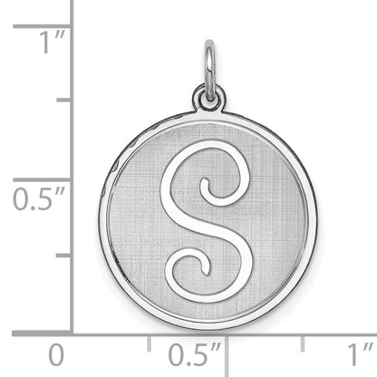 Sterling Silver Rhodium-plated Brocaded Letter S Initial Charm